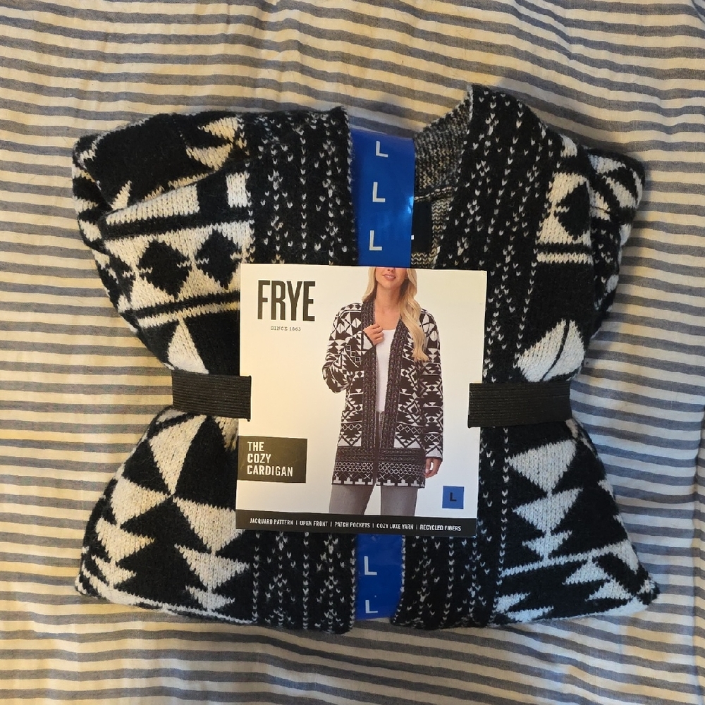 FRYE Black & White Aztec Knit Cardigan
